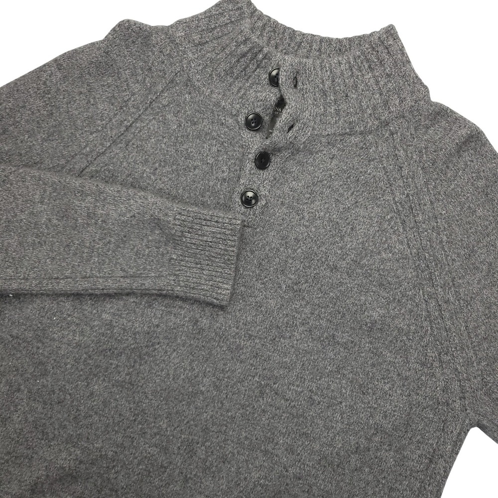 Banana Republic Sweater Mens XLT Gray Henley Mock Neck Pullover Italian Yarn